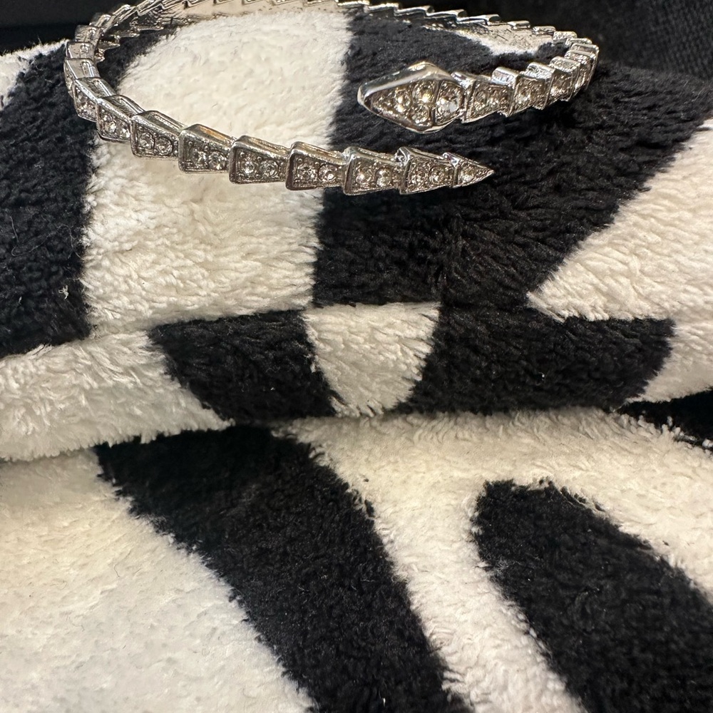 Crystal Silver Snake Cuff Bracelet